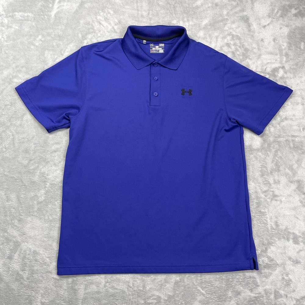 Under Armour Polo Shirt Mens Large Blue Tech HeatGear Loose Fit Golf Performance